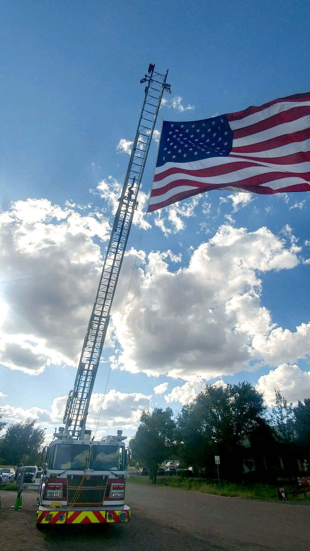 Timber Mesa Fire and Medical District anniversary - ladder truck with US flag